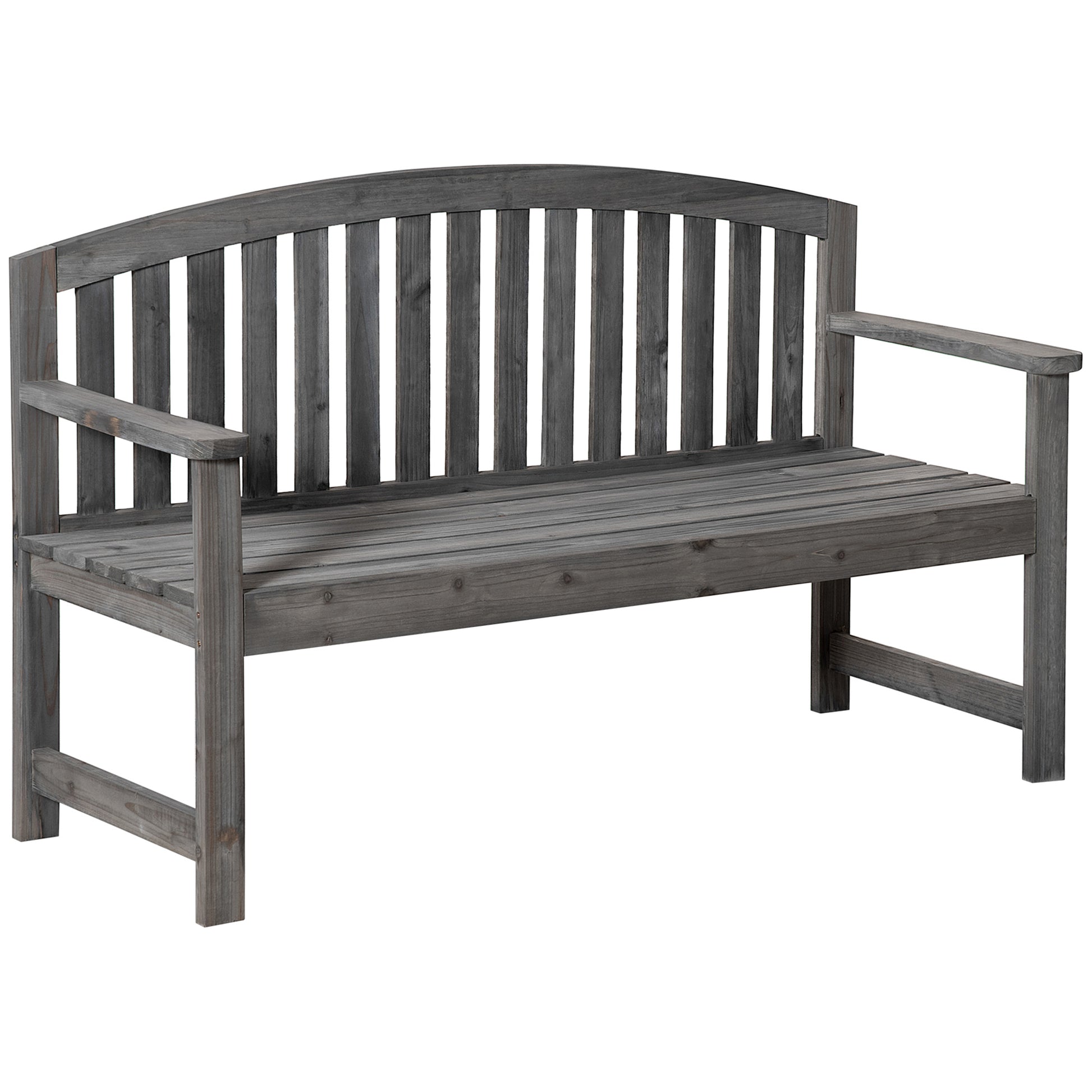 Outsunny Banco De Jardín De 2 Plazas Madera Con Reposabrazos Carga 320 kg Gris_0