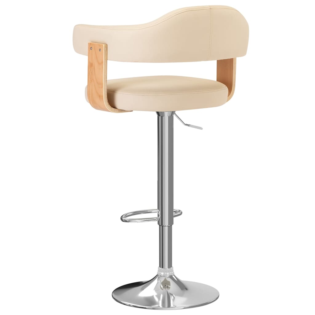 Taburetes De Cocina 2 Uds Cuero Sintético Madera Curvada Crema_3