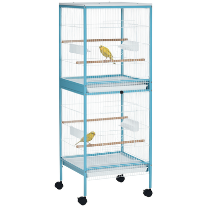 Pawhut Jaula Para Pájaros De 2 Niveles Con Ruedas Bandejas Extraíbles Azul_0