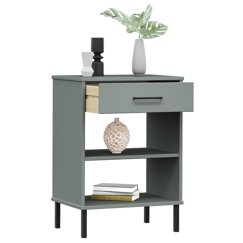 Armario Consola Patas De Metal Madera Maciza Pino Gris Oslo_1