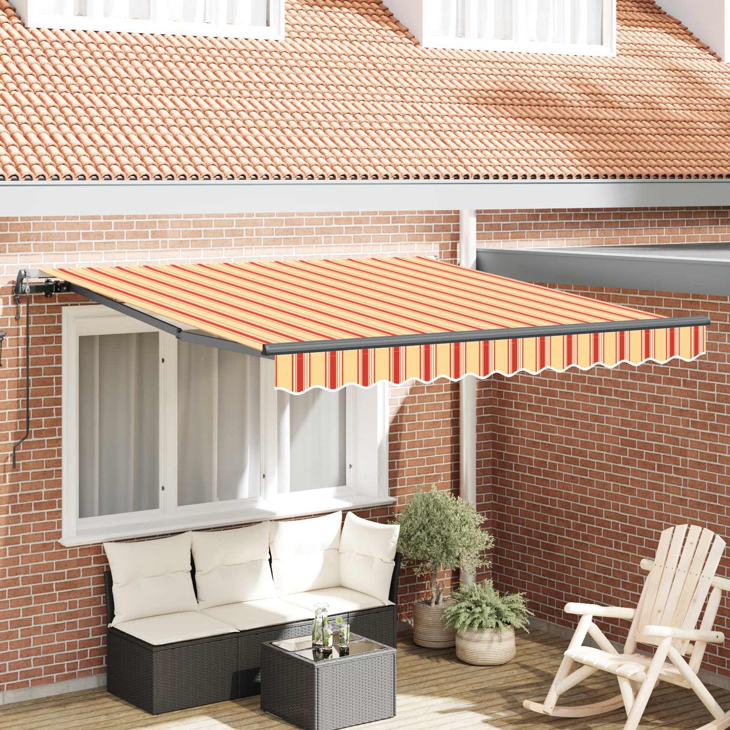 Toldo Retráctil Amarillo Y Naranja 300 X 250 Cm Tela Y Aluminio_1