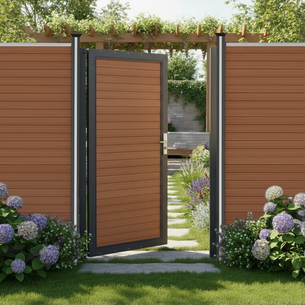 Puerta Para Vallas Para Exteriores De Wpc Y Aluminio | Marrón_3