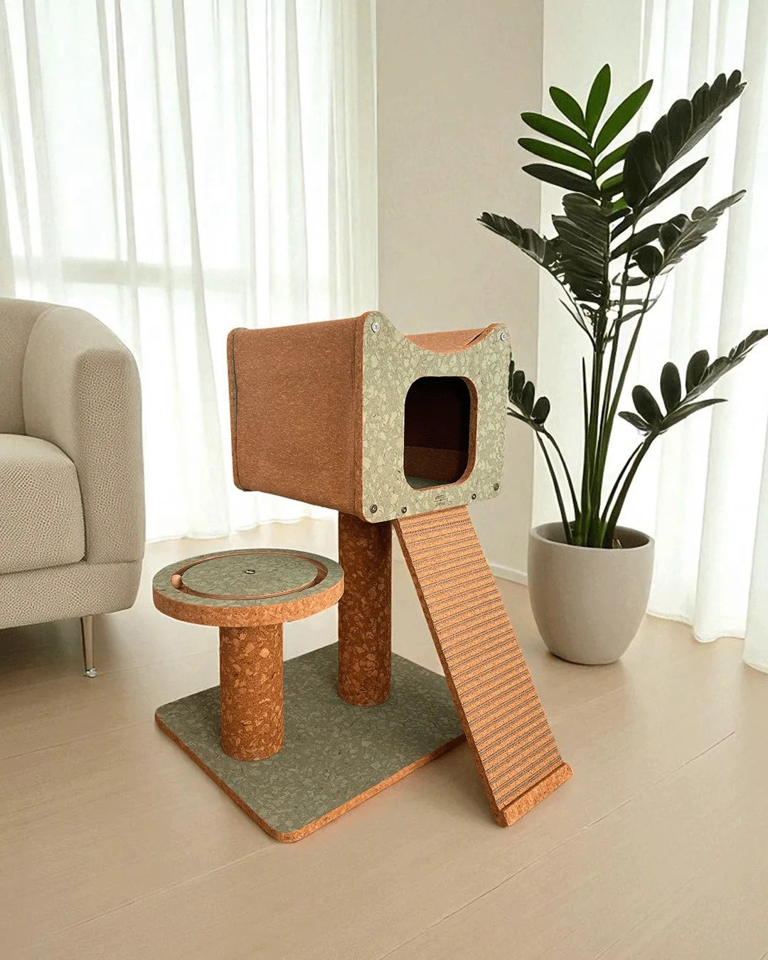 Estructura De Escalada Para Gatos Faro, Diseño Natural, De Corcho Y Superficie Antideslizante Althea Living 67x81x70cm_1