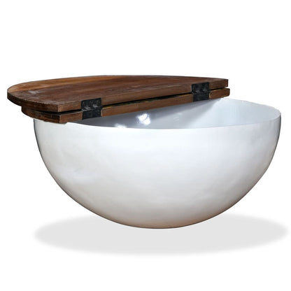 Mesa De Centro Forma De Bol Madera Maciza Reciclada Blanco_2