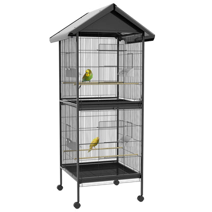 Pawhut Jaula Para Pájaros Grande De 2 Pisos 78x75x168 Cm Negro_0