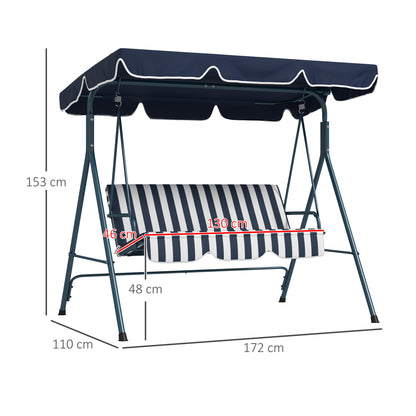 Outsunny Columpio Balancín De Jardín Exterior 3 Plazas 172x110x153 Cm Raya Azul_2