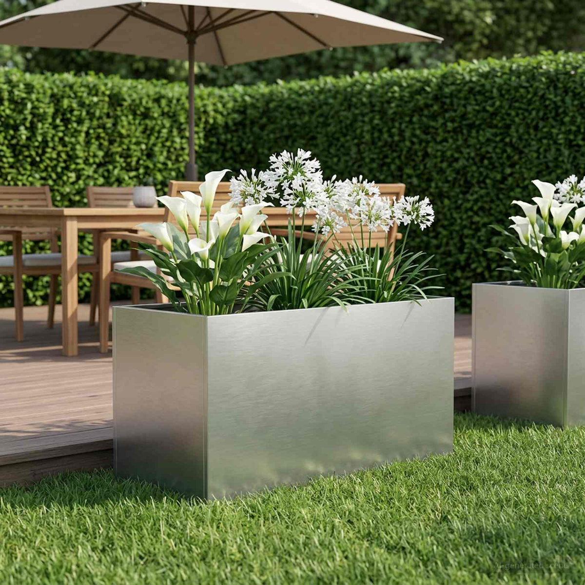 Macetero De Jardín Plateado 100 X 50 X 50 Cm Acero Inoxidable_1