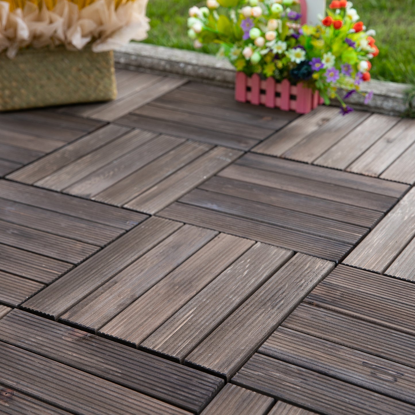 Outsunny Set 27 Baldosas De Madera De Clic 30x30 Cm Área De 2,43m² Marrón Oscuro_1