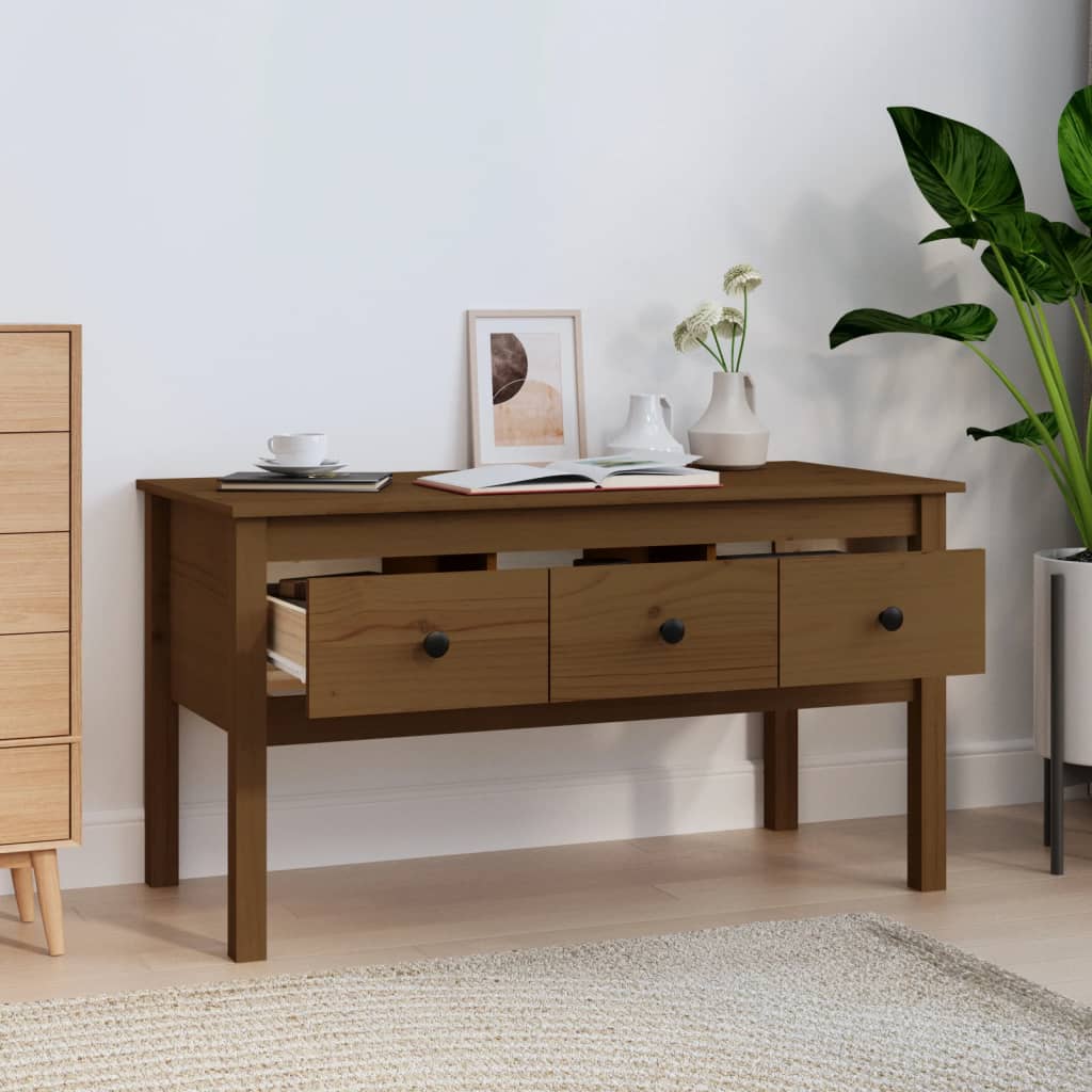 Mesa De Centro Madera Maciza De Pino Marrón Miel 102x49x55 Cm_1