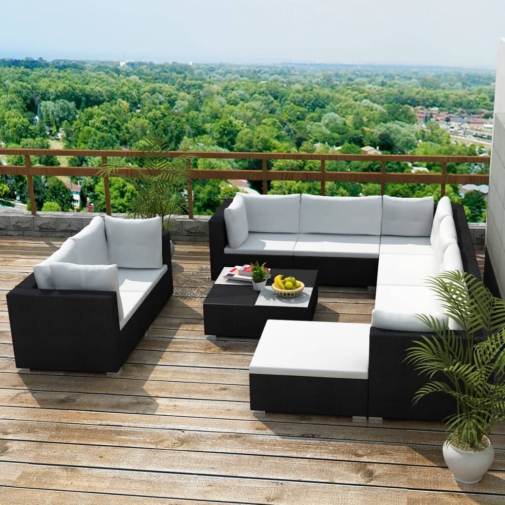 Vidaxl Set Muebles De Jardín 10 Piezas Y Cojines Ratán Sintético Negro_1