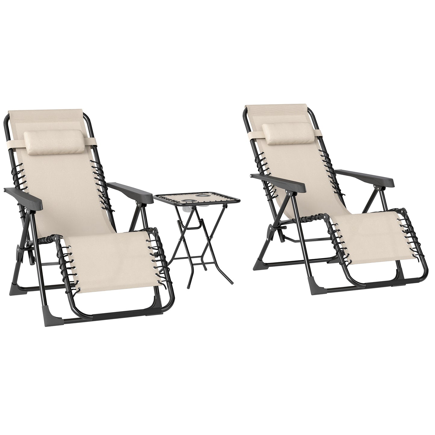 Outsunny Set De 2 Tumbonas Jardín Exterior Con Mesa Auxiliar Reposabrazos Negro_0