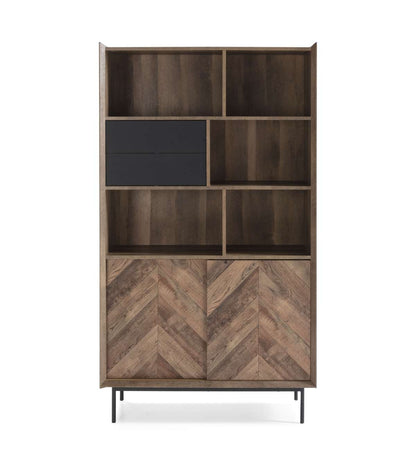 Librería Para Comedor Modelo Cat 2 Puertas 2 Cajones Acabado Roble-negro, 39cm(ancho) 173cm(alto) 98cm (largo)_1
