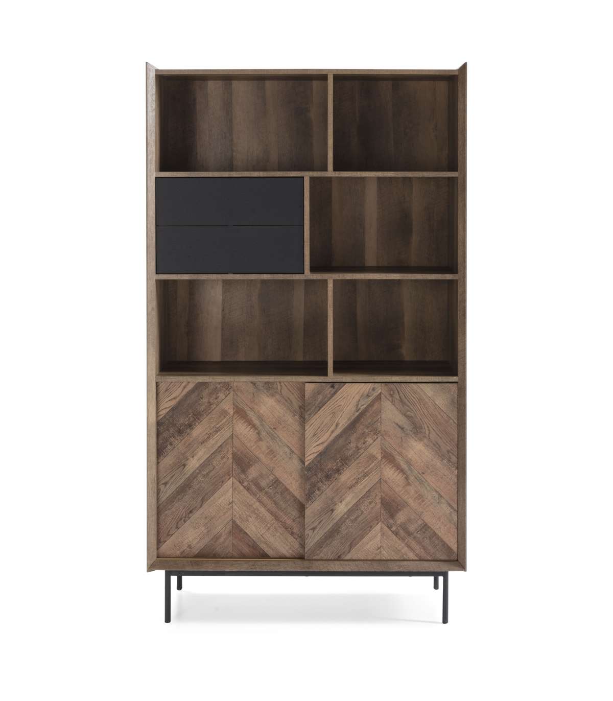 Librería Para Comedor Modelo Cat 2 Puertas 2 Cajones Acabado Roble-negro, 39cm(ancho) 173cm(alto) 98cm (largo)_3