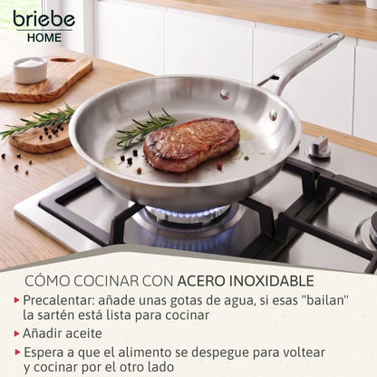 Briebe Pure Inox Juego De 3 Sartenes Acero Inoxidable Inducción 20-24-28 Cm, 3 Capas Tri-ply, Sin Antiadherente_5