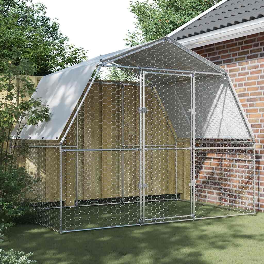 Vidaxl Gallinero Con Techo Y Puerta Acero Galvanizado Plateado_1