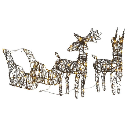 Vidaxl Reno Y Trineo De Navidad 160 Led Ratán Blanco Cálido_0