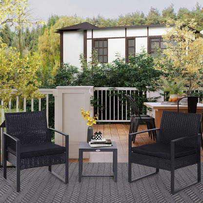 Outsunny Conjunto De Mesa Y Sillas De Jardín Para Exterior De 3 Piezas Negro_1