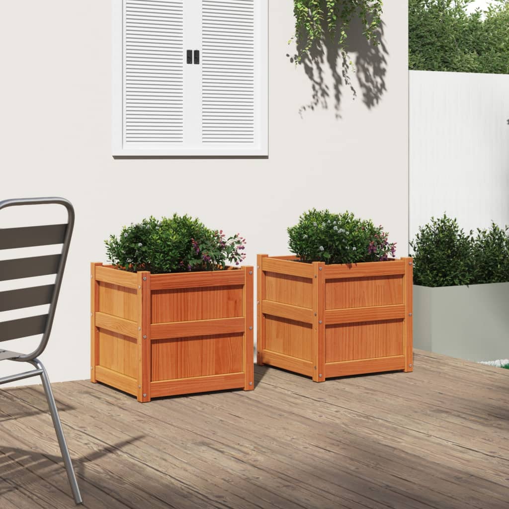 Jardineras De Exterior 2 Uds Madera Maciza De Pino Marrón Cera_2