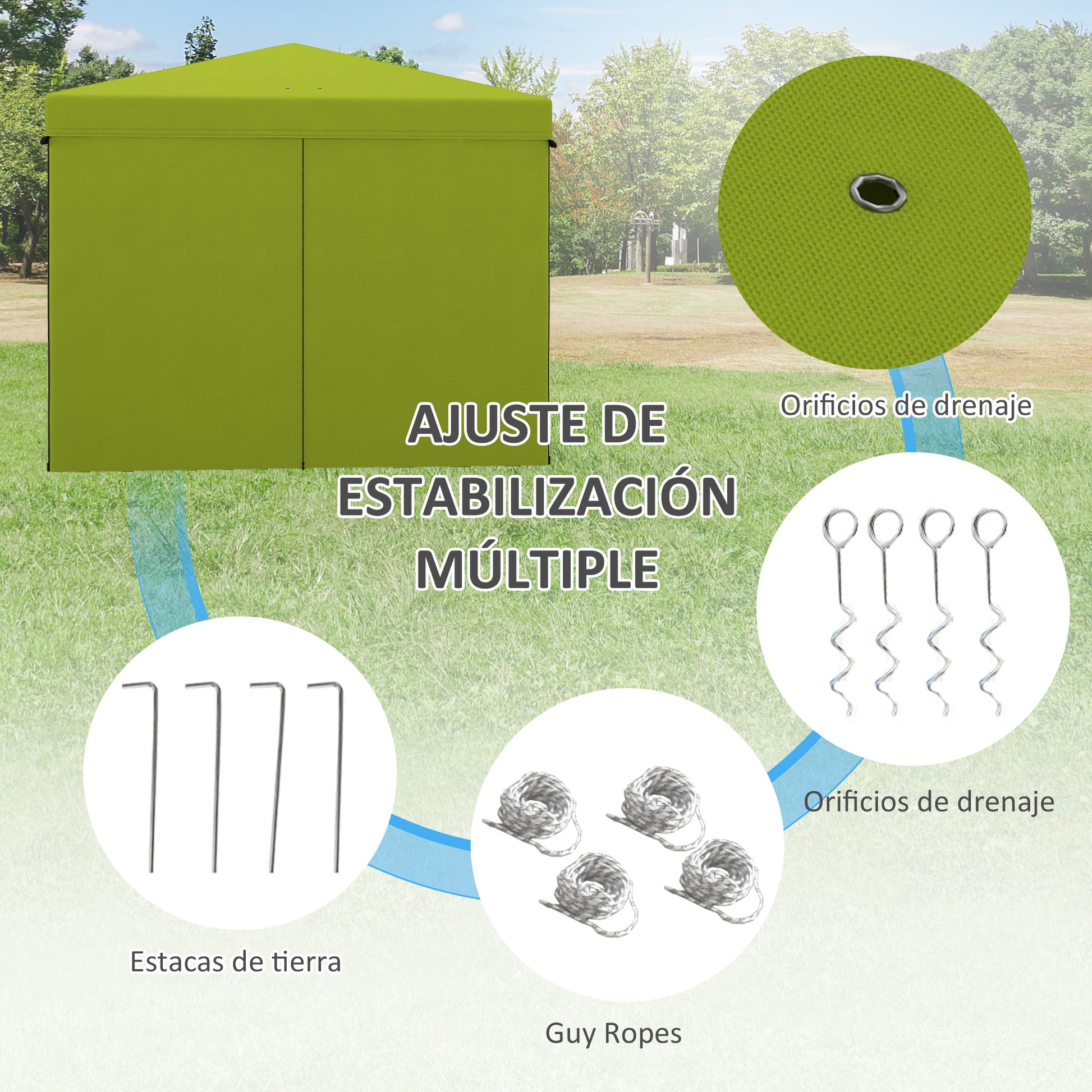Outsunny Carpa Plegable 3x3 M Con 4 Paredes Laterales Altura Ajustable Verde_3