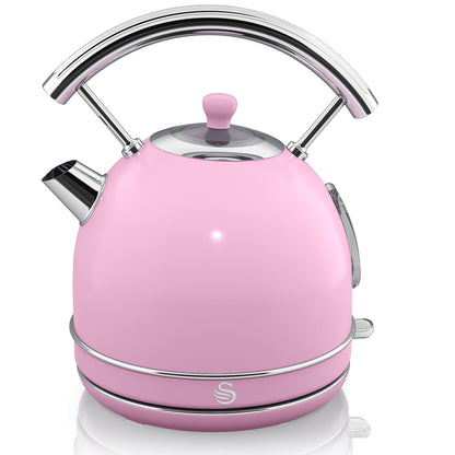 Swan Retro Hervidor Agua Eléctrico, 1,8 L, Resistencia Oculta Acero Inoxidable, Sin Bpa, Inalámbrico, Sk14630pneu, Rosa_0