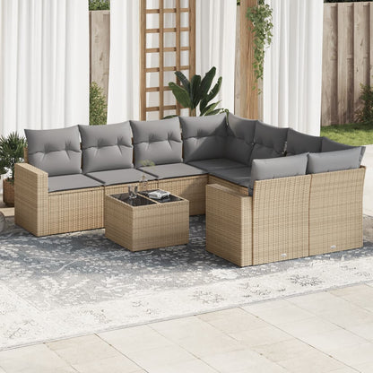 Set De Sofás De Jardín 9 Pzas Con Cojines Ratán Sintético Beige / Vetonek_2