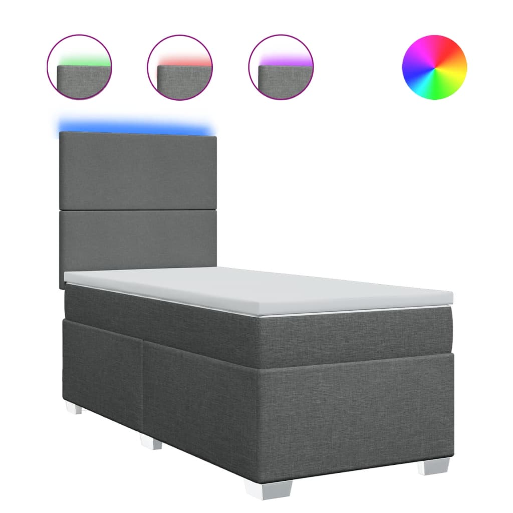 Cama Box Spring Con Colchón Tela Gris Oscuro 100x200 Cm / Vetonek_1