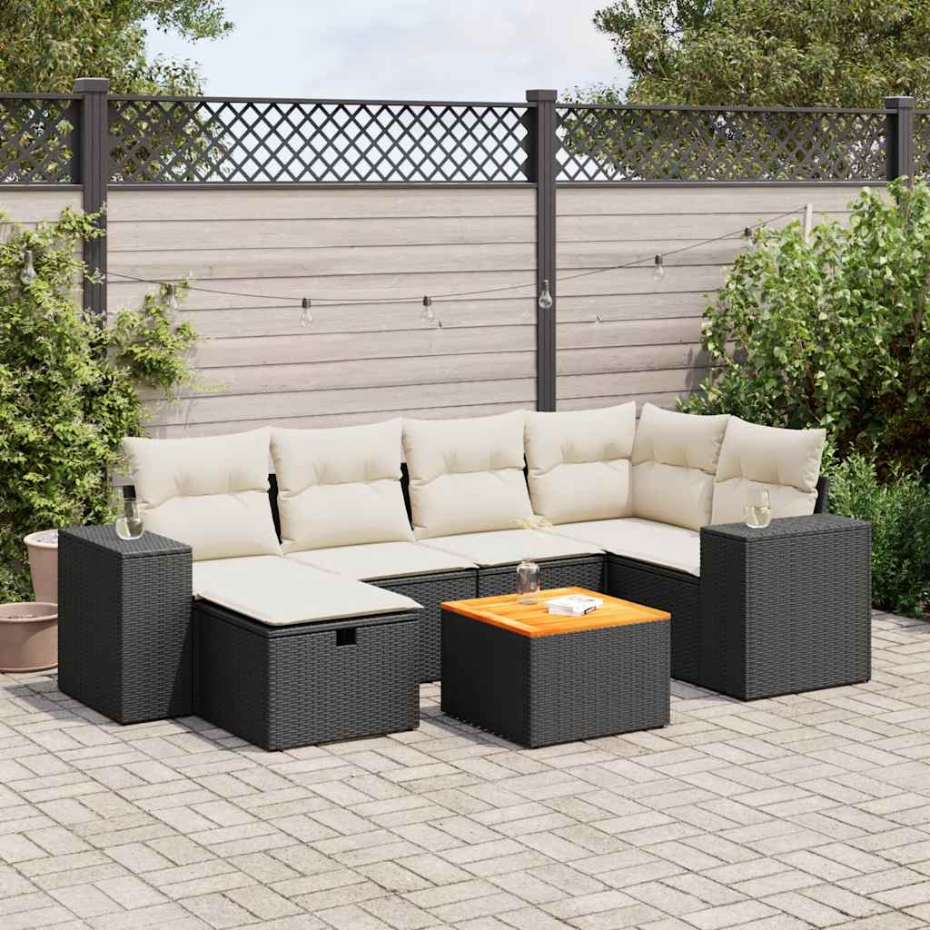 Set De Sofás De Jardín 7 Pzas Con Cojines Ratán Sintético Negro / Vetonek_1