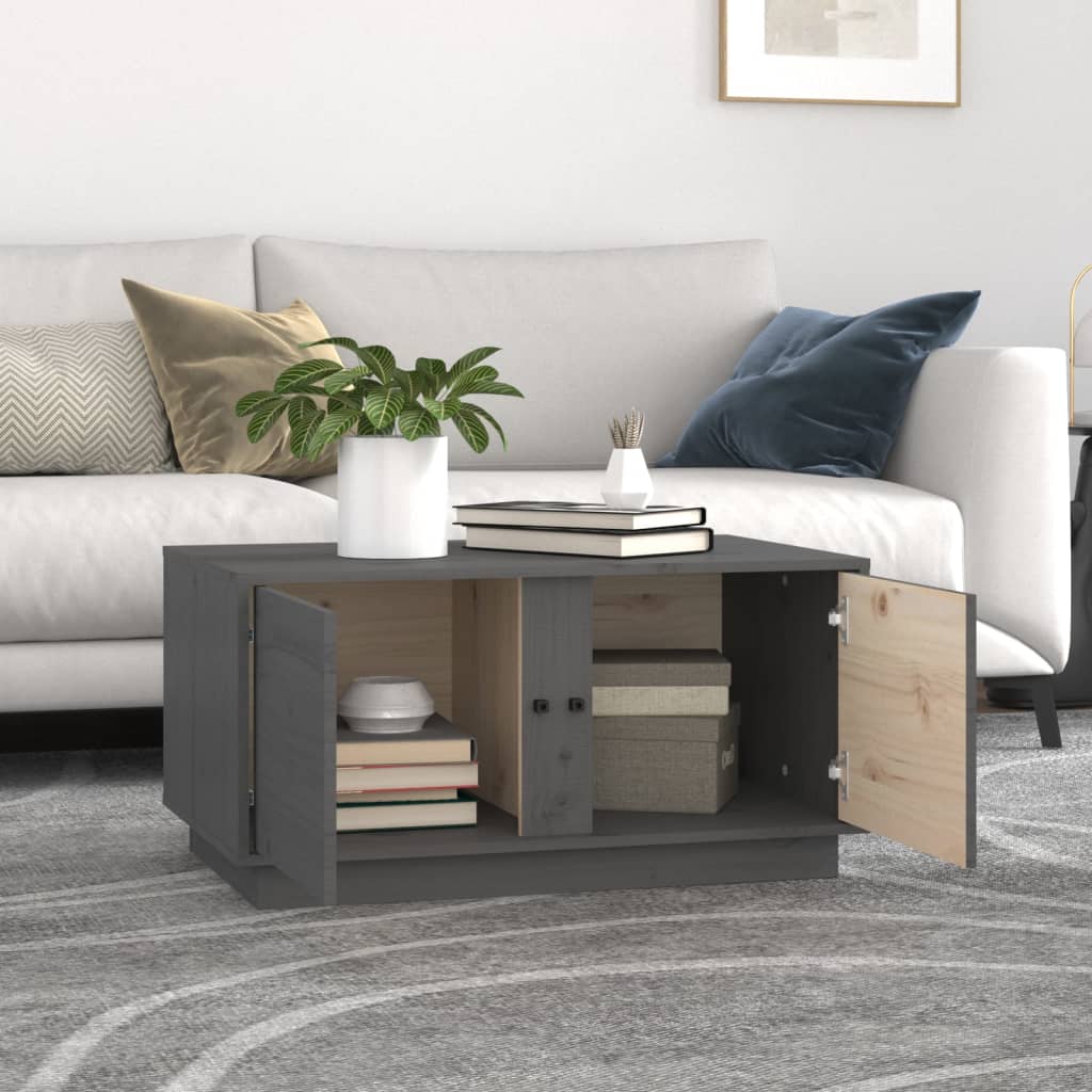 Mesa De Centro Madera Maciza De Pino Gris 80x50x40 Cm_1