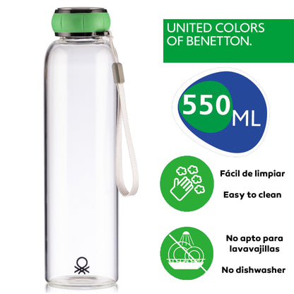 Botella De Agua 550ml Borosilicato Tapa Verde Casa Benetton_1
