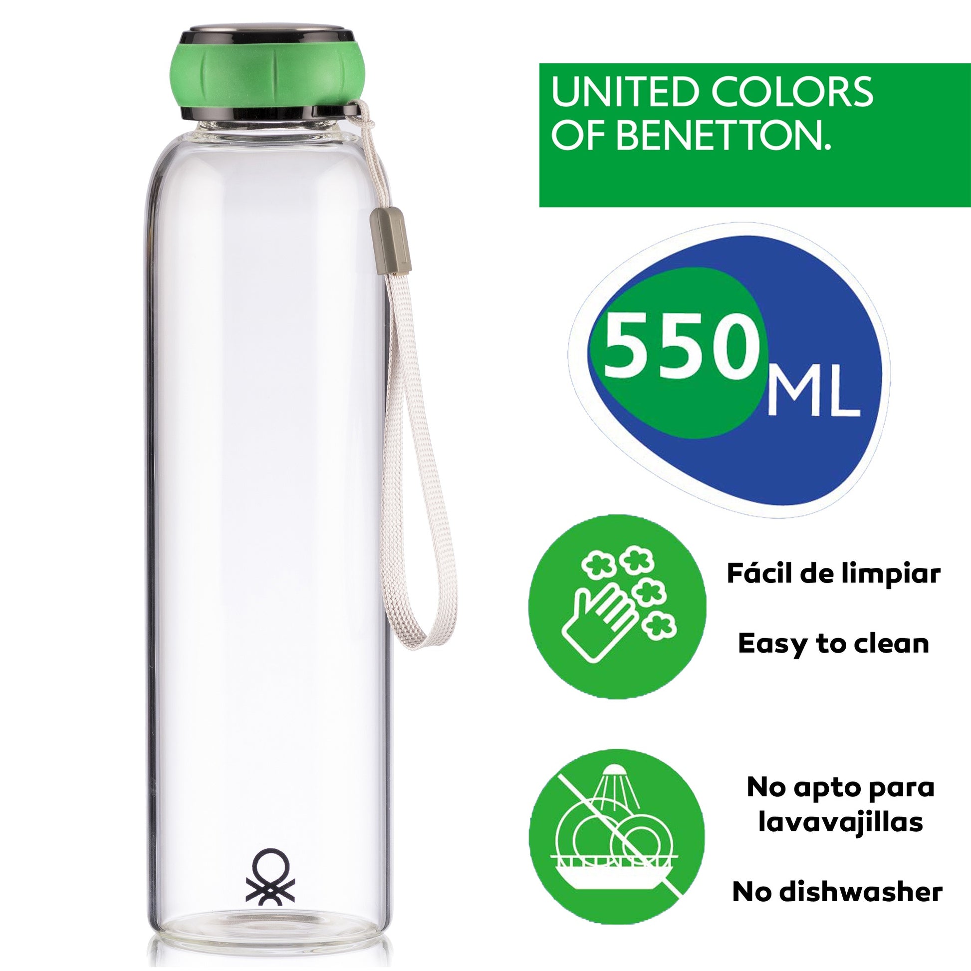 Set De 3 Unidades De Botella De Agua 550ml Borosilicato Tapa Verde Casa Benetton_1
