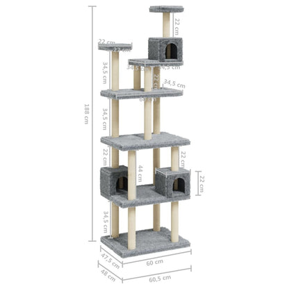 Vidaxl Rascador Para Gatos Con Postes De Sisal Gris Claro 188 Cm_2