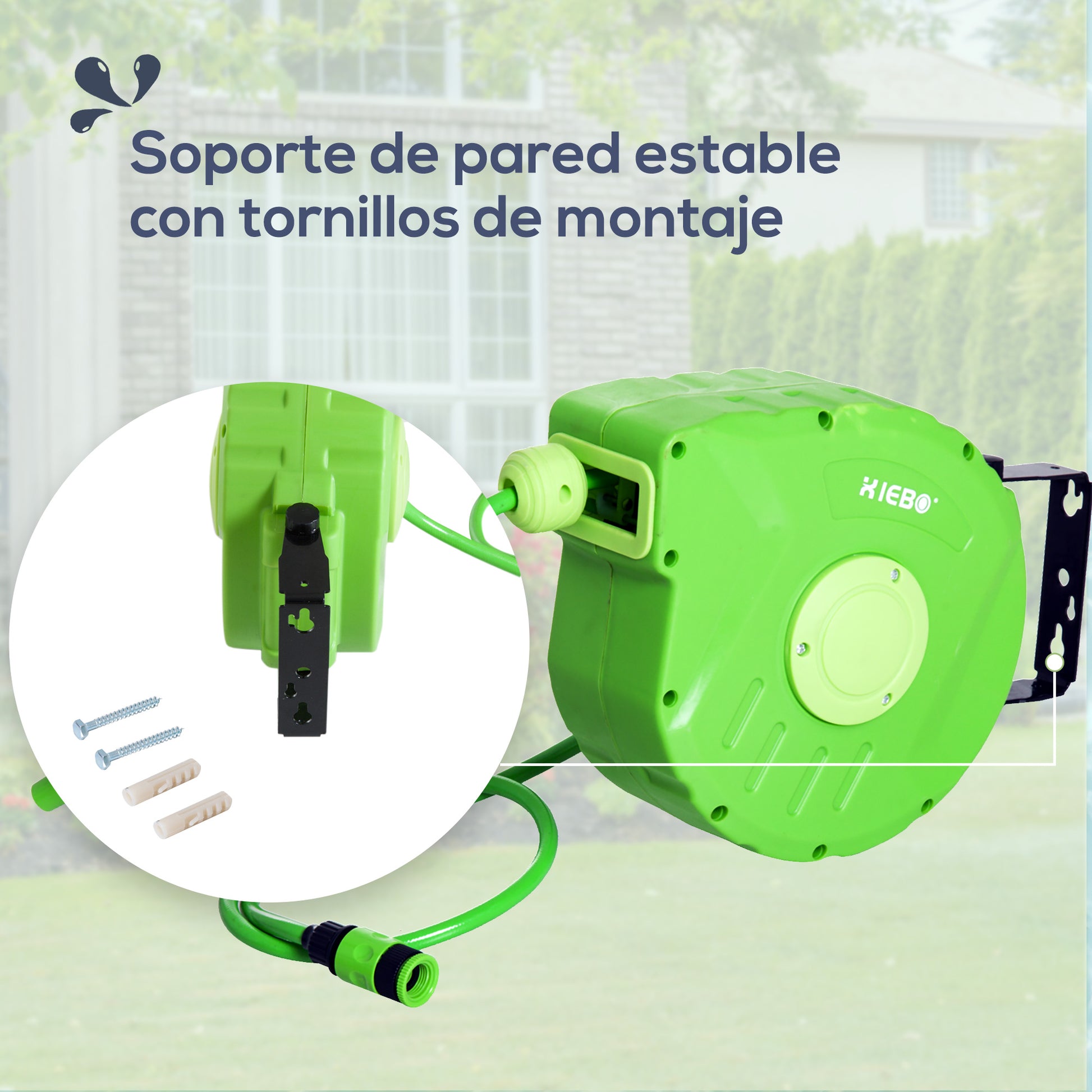 Outsunny Carrete Para Manguera Soporte Mural Portamanguera 10m Roll-up_5