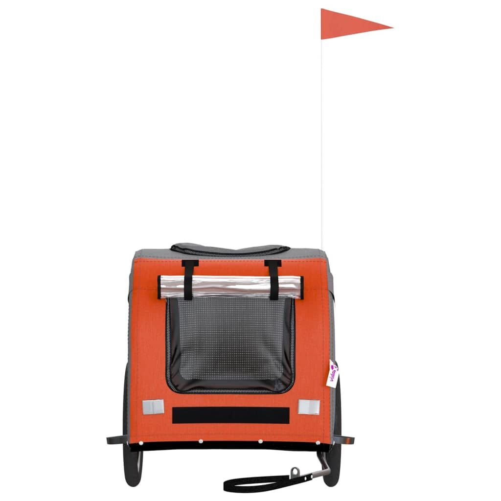 Vidaxl Remolque De Bicicleta Mascotas Hierro Tela Oxford Naranja Gris_3