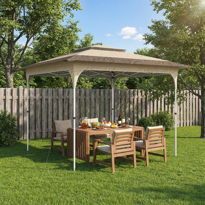 Outsunny Carpa Plegable 3,5x3,5 M Con Doble Techo Altura Ajustable Upf50+ Caqui_1