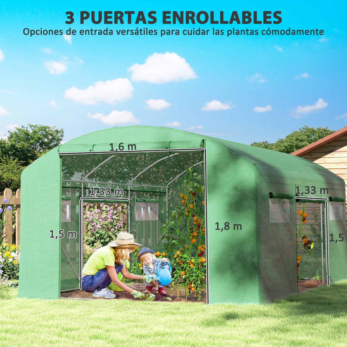 Invernadero De Túnel Outsunny Pe, Acero Galvanizado Verde 397x300x200 Cm 84h-219v01gn_3