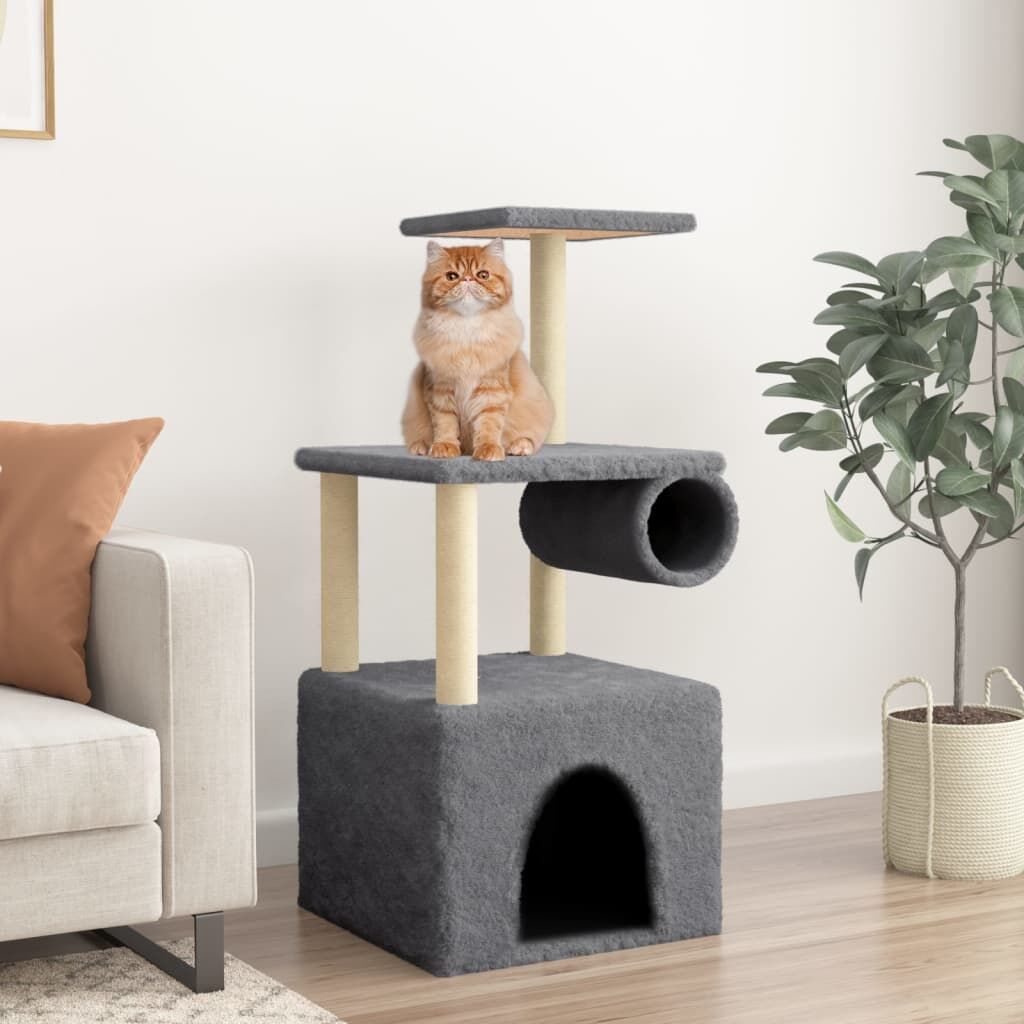 Vidaxl Rascador Para Gatos Con Postes De Sisal Gris Oscuro 109,5 Cm_1