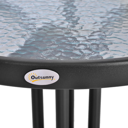 Outsunny Mesa De Jardín Redonda Con Vidrio Templado Marco Metal Ø60x70 Cm Negro_3