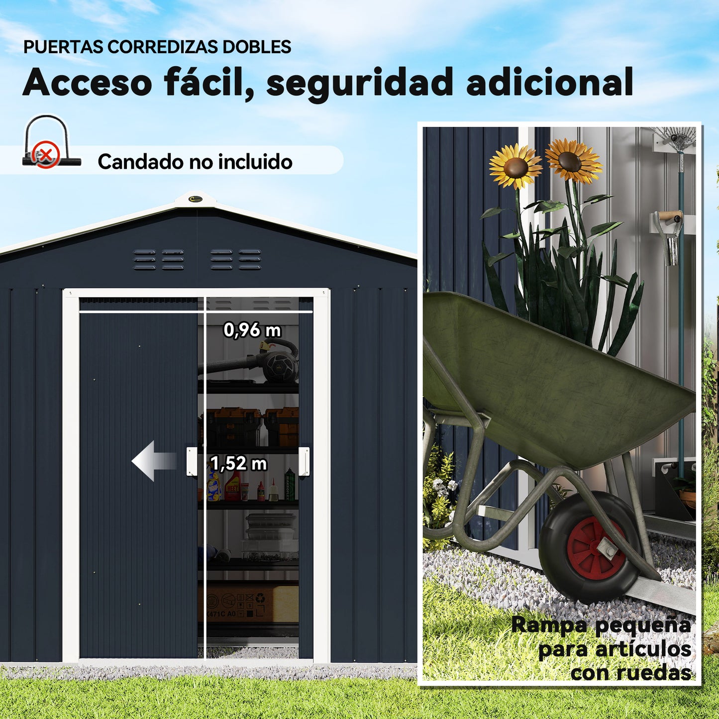 Outsunny Caseta De Jardín De Exterior 4,9 M² 277x195x192 Cm Gris Oscuro_5