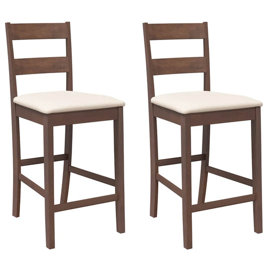 Taburetes De Bar Con Cojines 2 Uds Madera Maciza Marrón Caucho_0