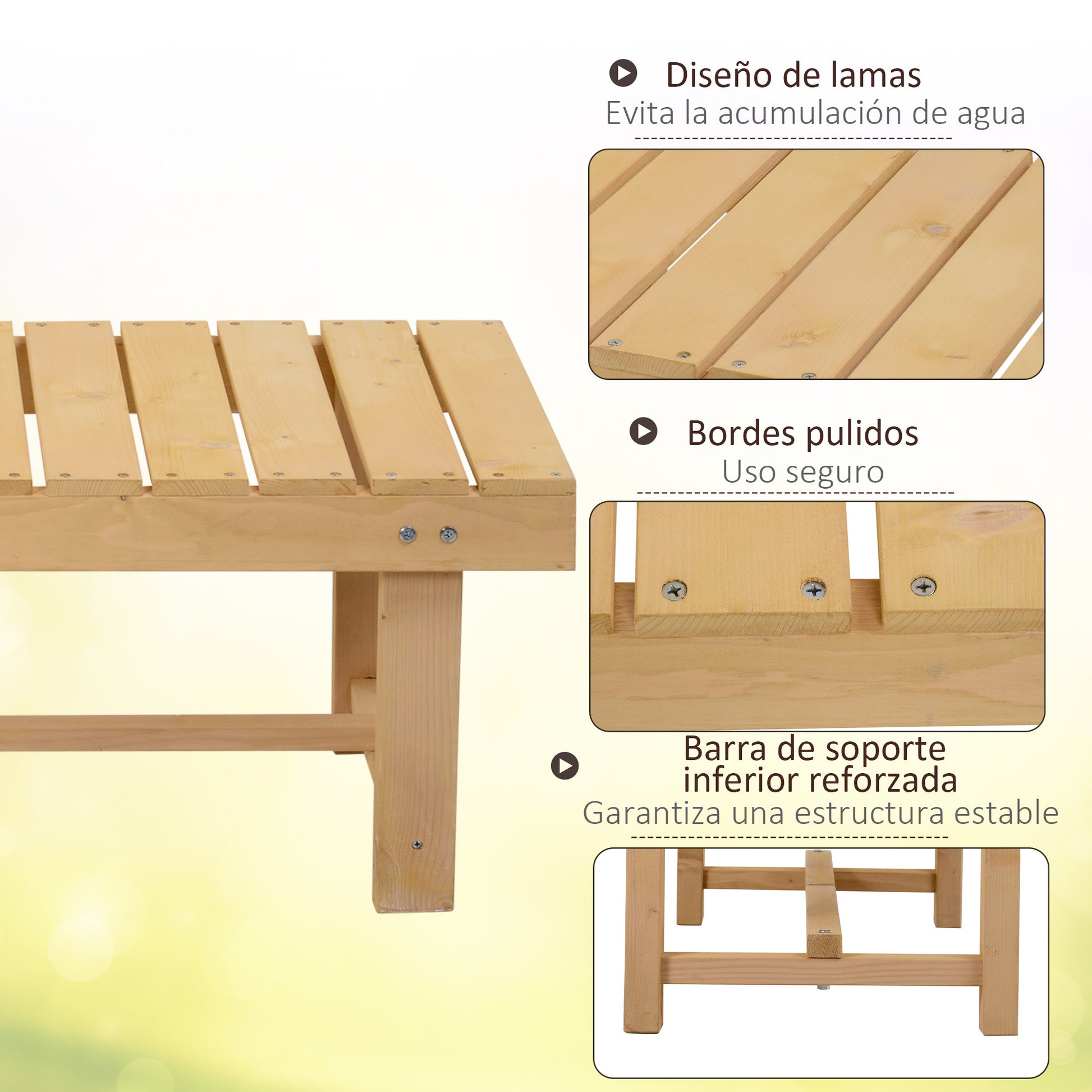 Outsunny Banco De Jardín De Madera De 2 Plazas Carga 250 Kg 110x38x35 Cm Natural_5