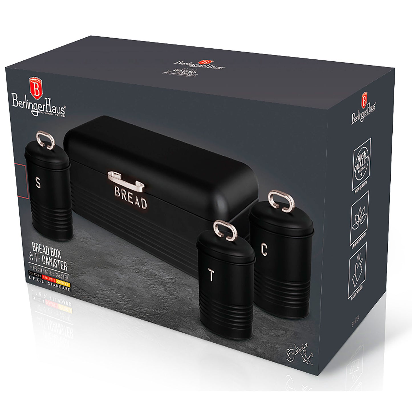 Panera De Mesa +juego 3 Botes Cocina Almacenaje Acero Inoxidable Contenedor De Pan  Con Tapa Berlinger Haus Black Silver, Acero Inoxidable / Negro