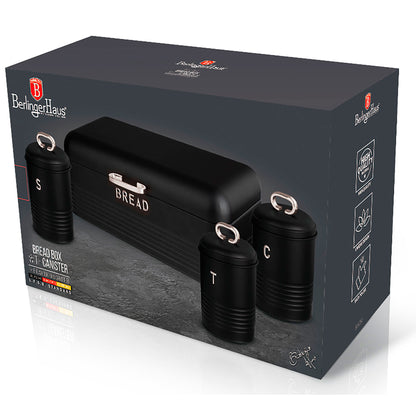 Panera De Mesa +juego 3 Botes Cocina Almacenaje Acero Inoxidable Contenedor De Pan  Con Tapa Berlinger Haus Black Silver, Acero Inoxidable / Negro