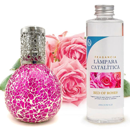 Lámpara Catalítica Mosaico Fucsia + Aroma Bed Of Roses 500ml - Elimina Olores, Perfuma Y Mejora La Calidad Del Aire_0