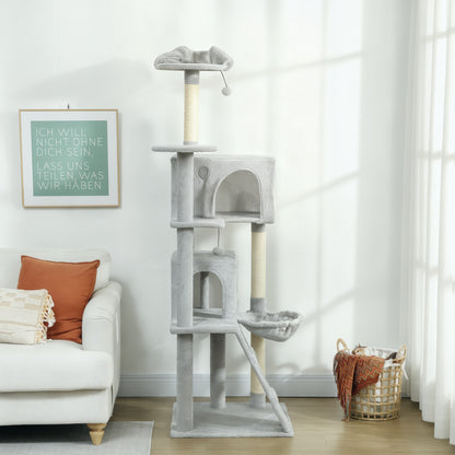 Pawhut Árbol Rascador Para Gatos 180 Cm Con Múltiples Plataformas Gris Claro_1