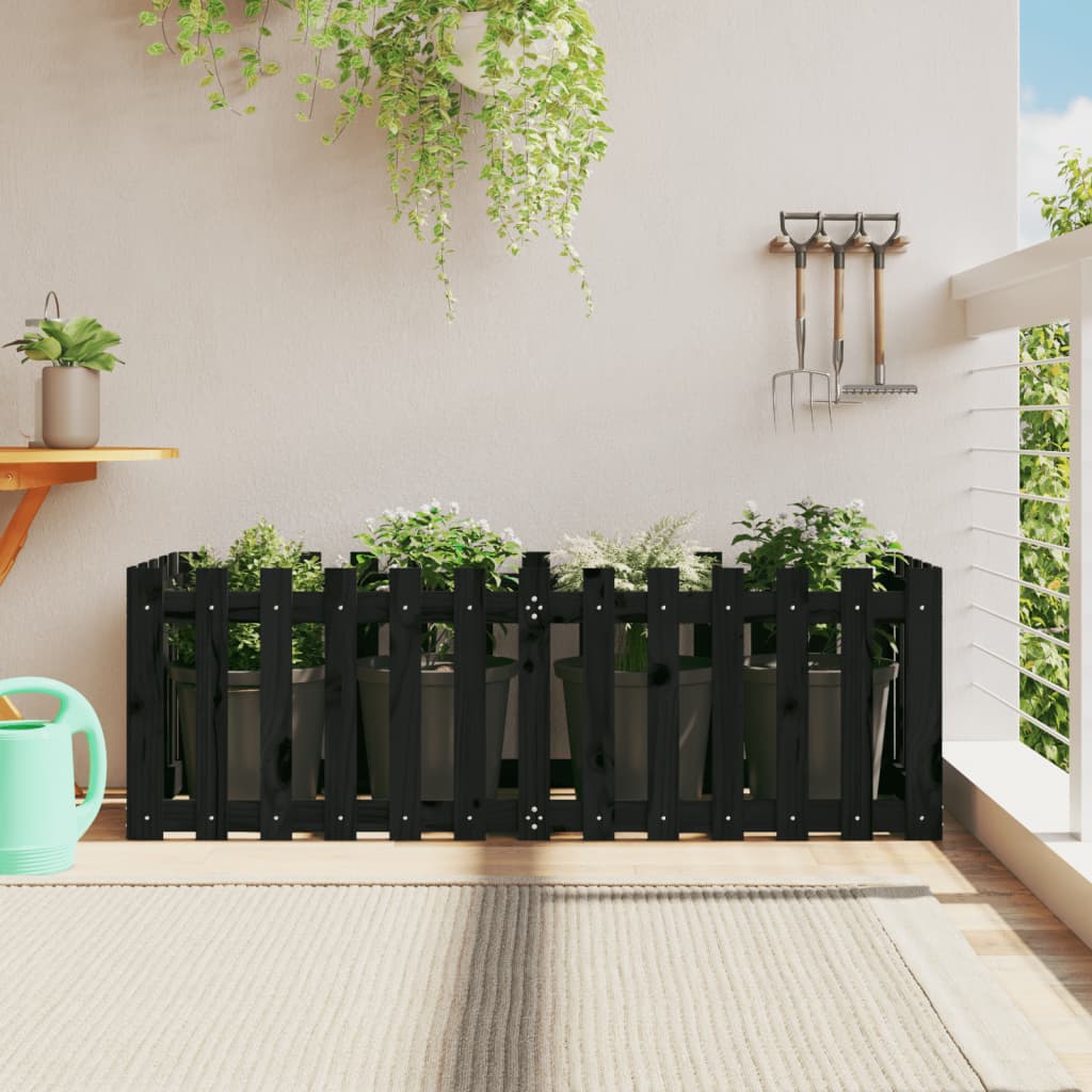 Arriate Elevado Jardín Con Valla Madera Pino Negro 150x50x50cm_1