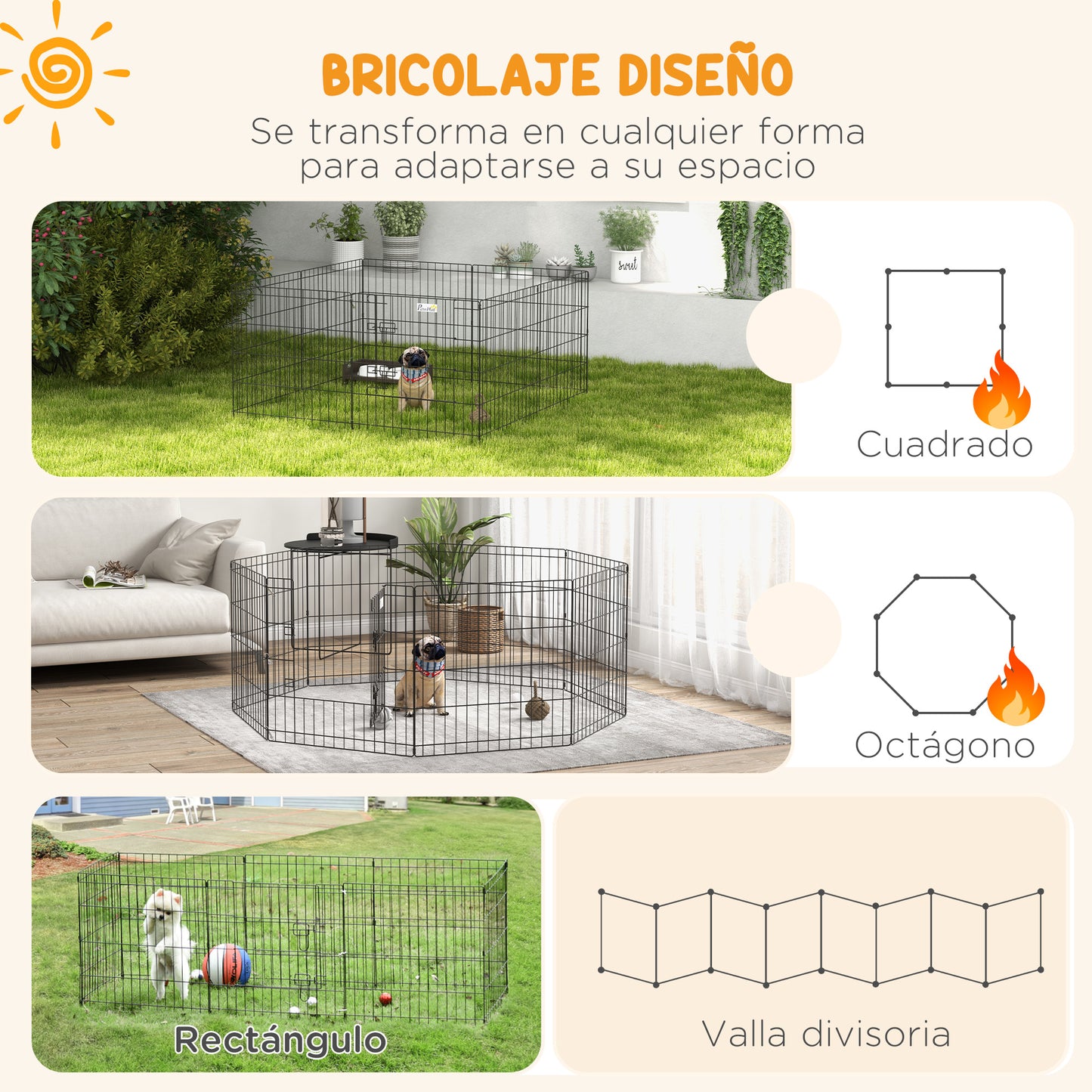 Pawhut Parque De Juegos Perros 8 Paneles 61x61 Cm Plegable De Metal Con Puerta_3