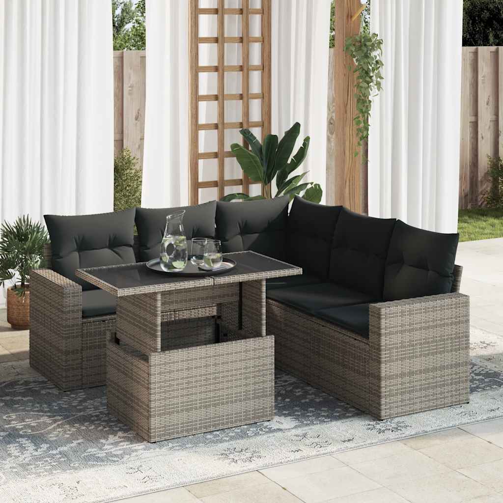 Set De Muebles De Jardín 6 Pzas Y Cojines Ratán Sintético Gris / Vetonek_3