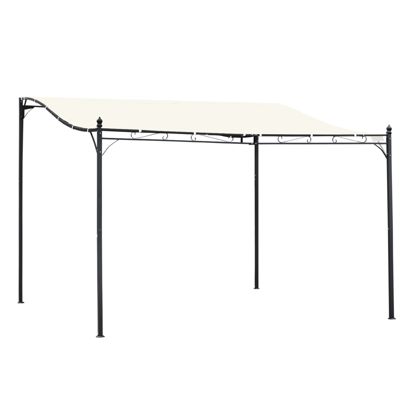Outsunny Pérgola De Jardín 4x3 M Montado En Pared Con Toldo Y 16 Orificios Crema_0