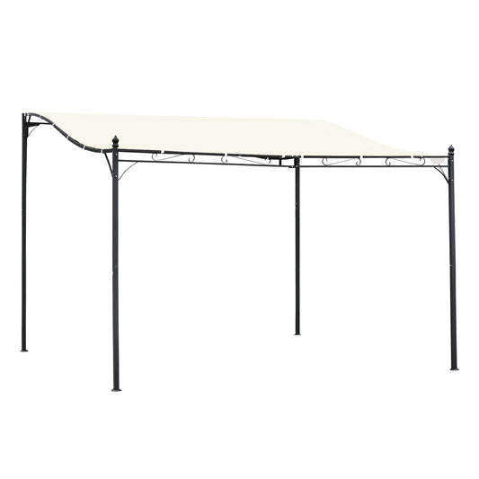 Outsunny Pérgola De Jardín 4x3 M Montado En Pared Con Toldo Y 16 Orificios Crema_0