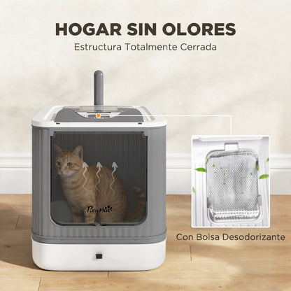 Pawhut Arenero De Gatos Cubierto M Con Tapa Pala Bolsas Desodorantes Blanco_5